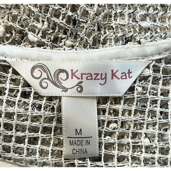 KRAZY KAT Open Knit Tunic Top Embroidered Asymmetrical Hem Boho Beachy Cover Up - Picture 6 of 8